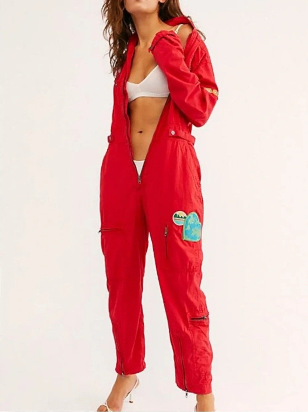 RARE Free People Lena Flight Utility Jumpsuit Red - Picture 1 of 10